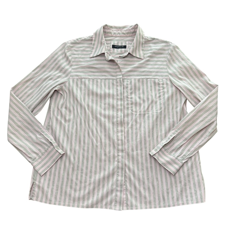 Lafayette 148 New York Striped Button Down Shirt Blouse Long Sleeve Large - Picture 2 of 7